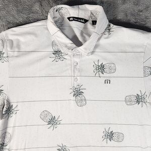 Travis Mathew Shirt Mens XL White Pineapple All-Over Print Performance Golf Polo